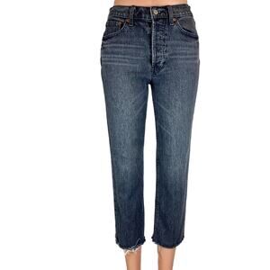 Gap Cheeky Straight Leg High Rise Gray Acid Wash Raw Hem Denim Jean Pants 26 2P